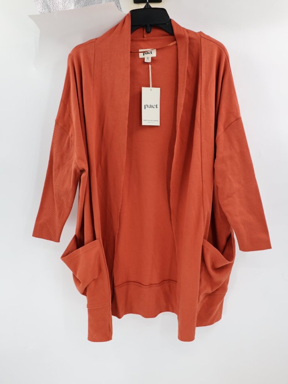 NWT Pact Cardigan Sweater Womens XS/S Organic Cotton Open Front Pockets Orange